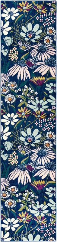 Fennel · Floral runner rug, navy and pastel