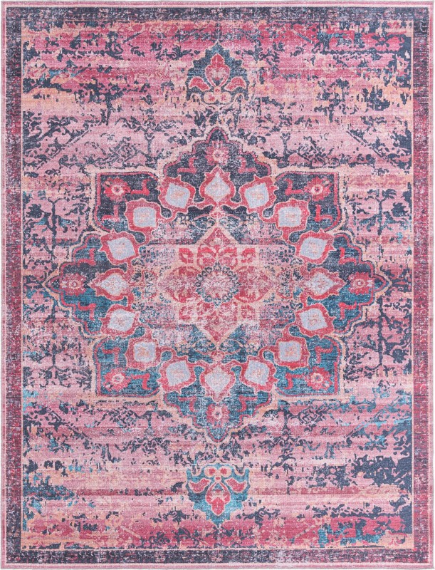 9' 2 x 12' Rideout · Medallion Washable Rug, brick red and blue