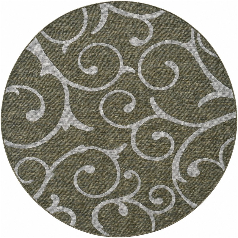 5' 3 x 5' 3 Shale · Scroll Outdoor Rug, green and ivory