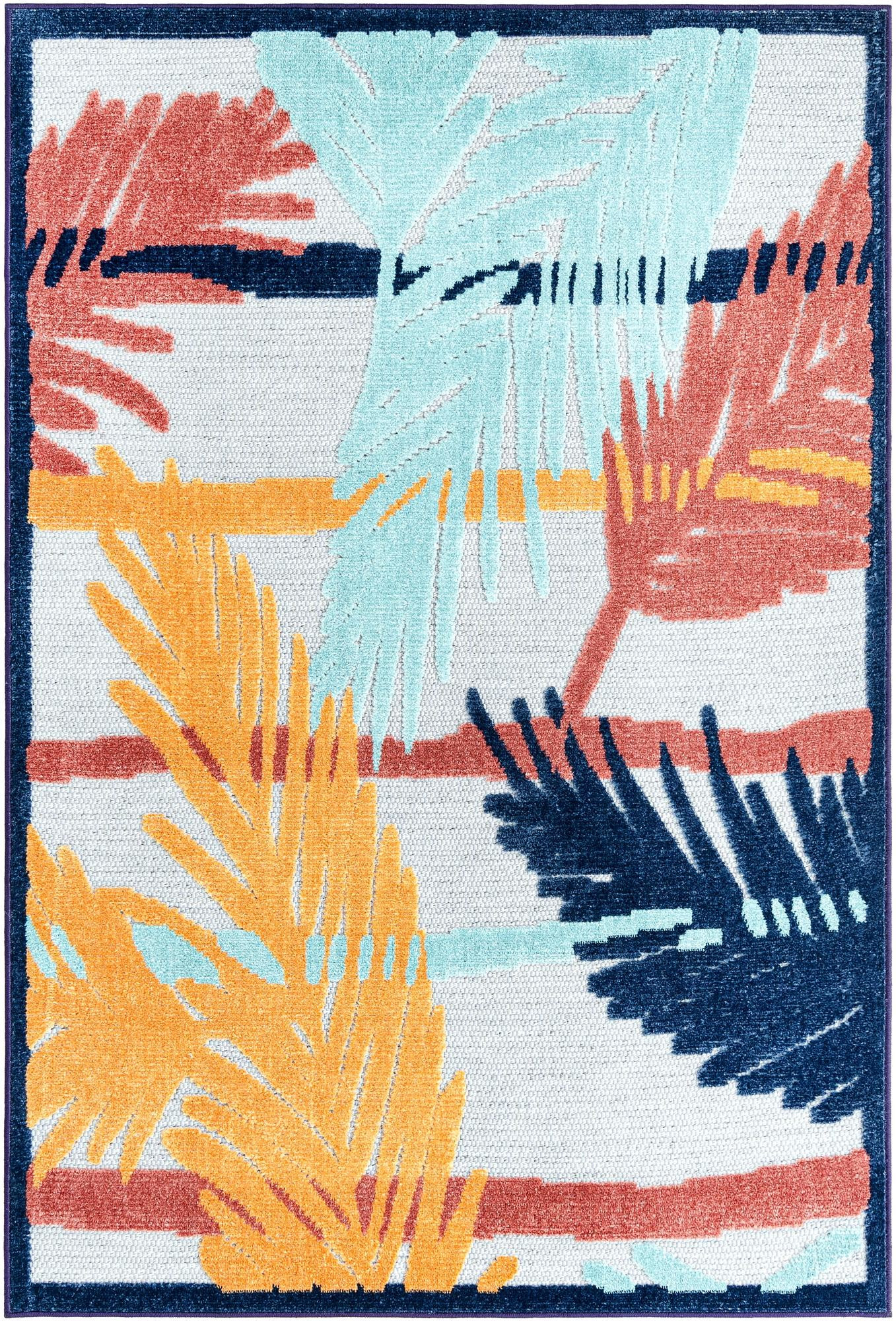 4' x 6' Elm · Tropical leaf Outdoor Rug, blue and orange