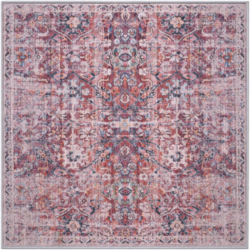 3' 3 x 3' 3 Hollow · Distressed medallion rug, pink and ivory