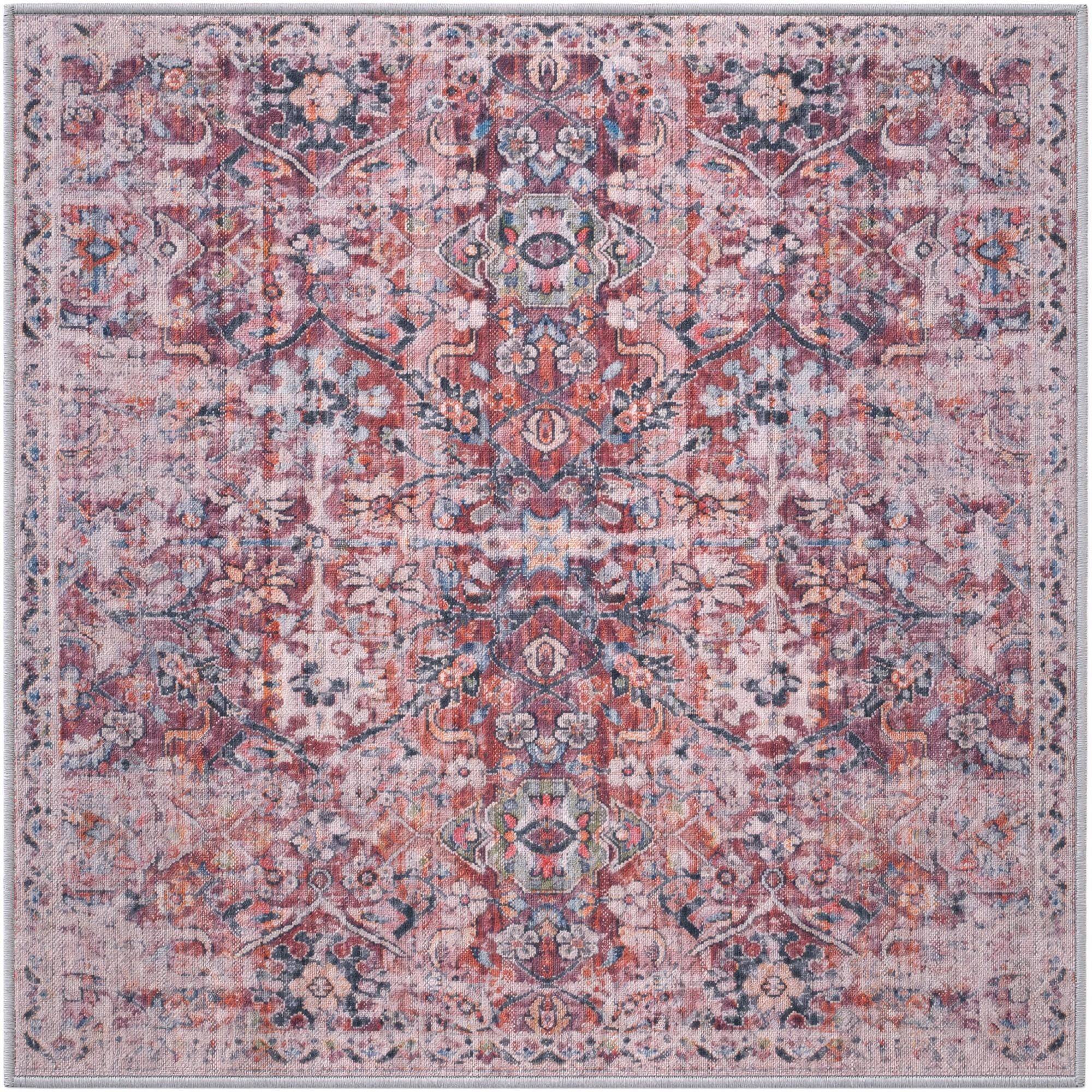 3' 3 x 3' 3 Hollow · Distressed medallion rug, pink and ivory