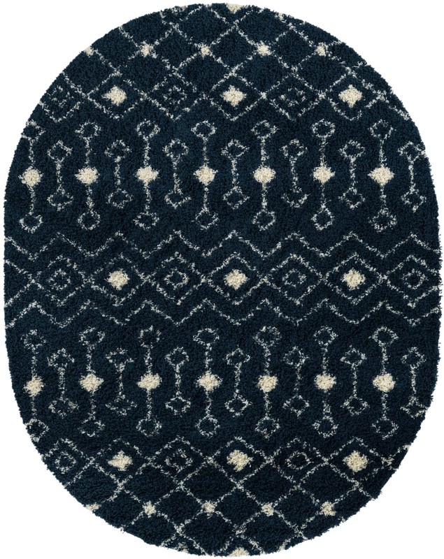 7' 10 x 10' Bayley · Geometric trellis Shag Rug, navy and ivory
