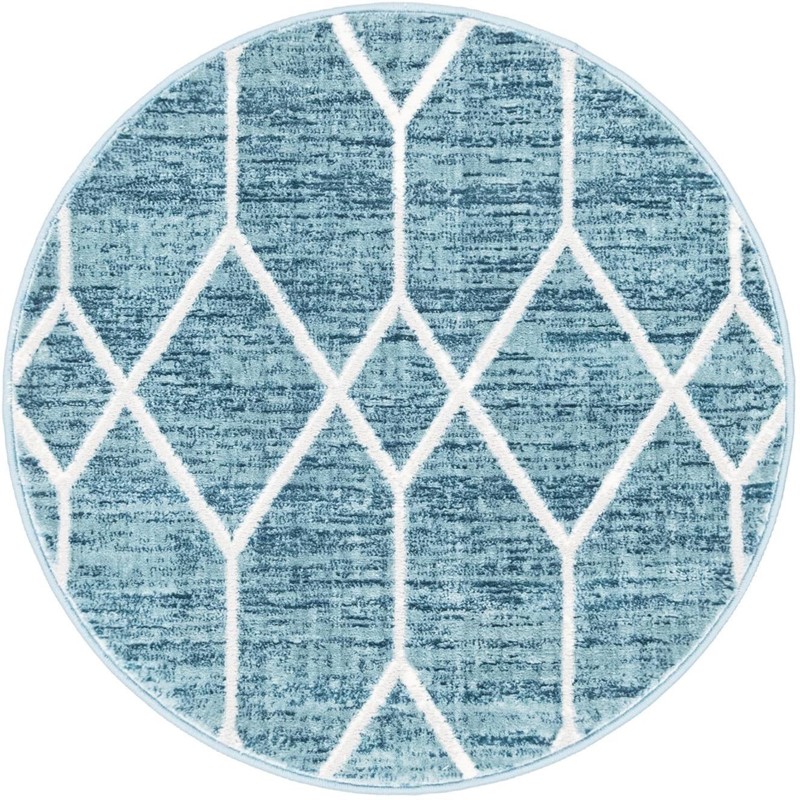 Thatcher · Geometric trellis rug, blue and ivory