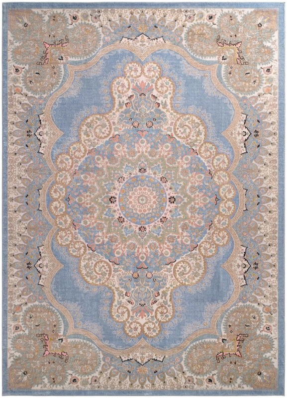 9' x 12' Candlelight · Border Washable Rug, light blue