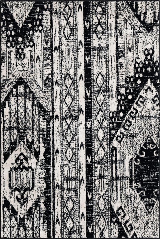 4' x 6' Cardinal · Tribal geometric rug, black and white