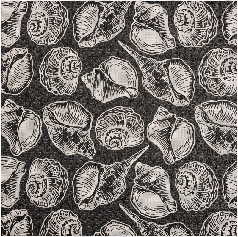 Arcata · Seashell Outdoor Rug, black and white