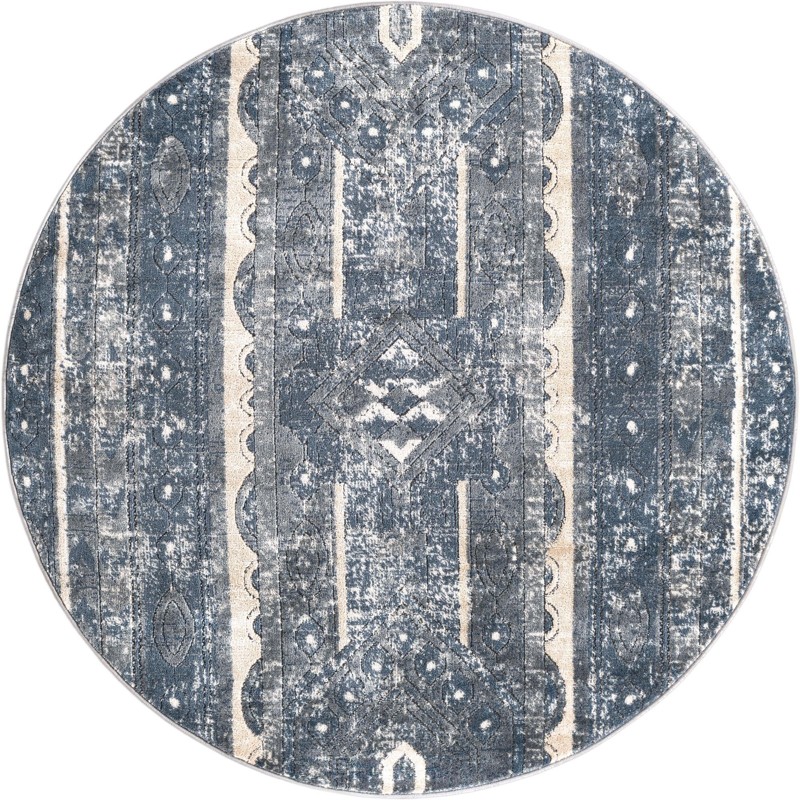 5' 3 x 5' 3 Grouse · Distressed striped rug, blue and beige