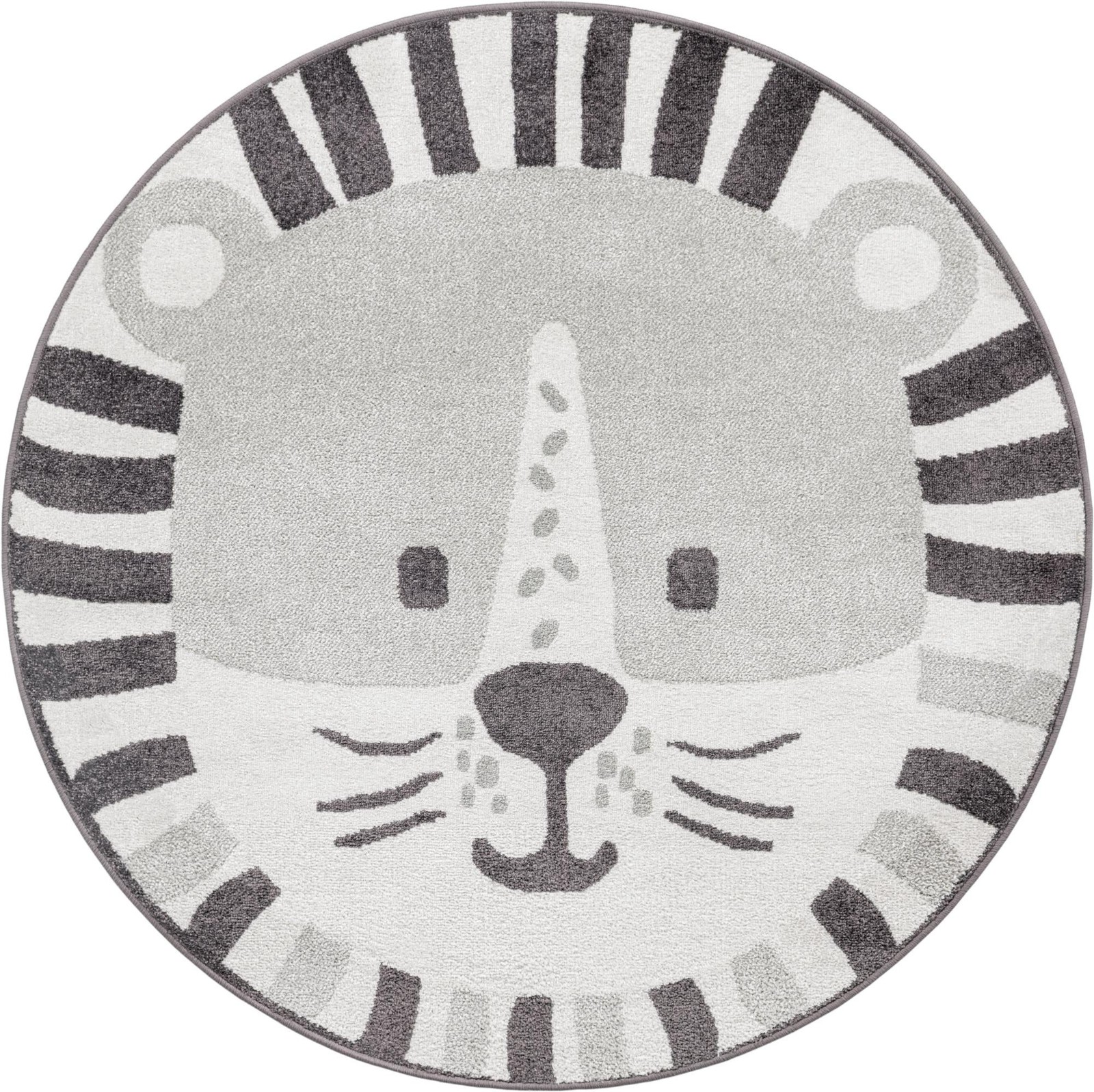 5' 3 x 5' 3 Lindell · Tiger face rug, gray and ivory