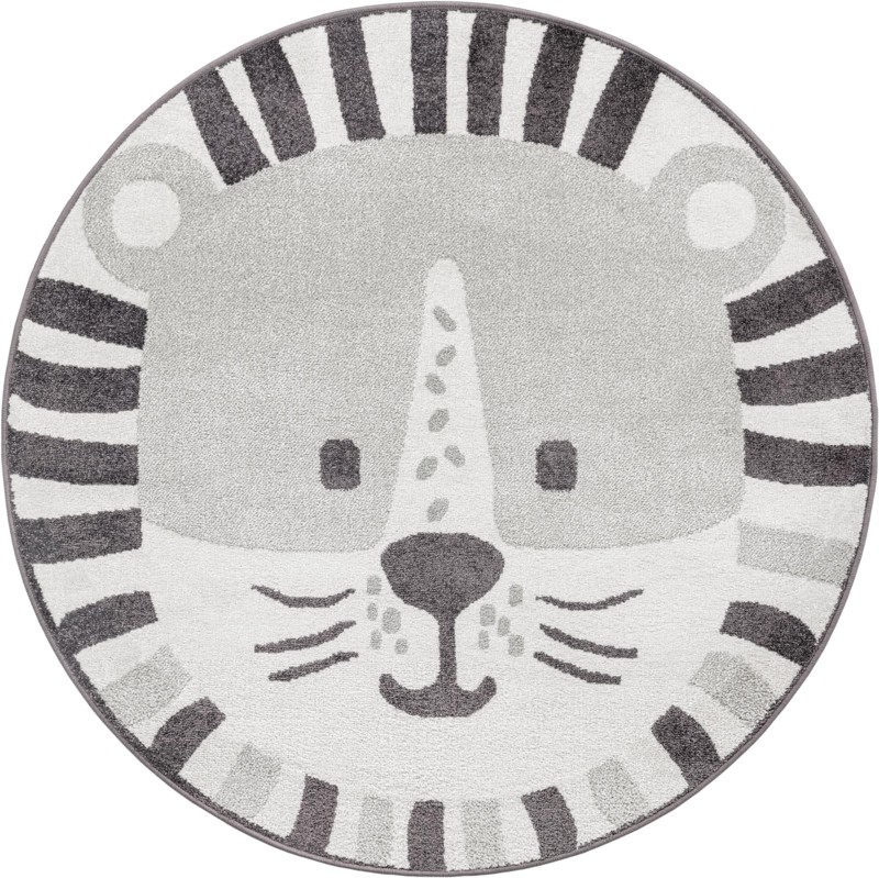 5' 3 x 5' 3 Lindell · Tiger face rug, gray and ivory