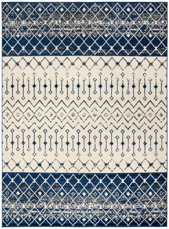 9' x 12' Vernon · Tribal geometric rug, blue and ivory