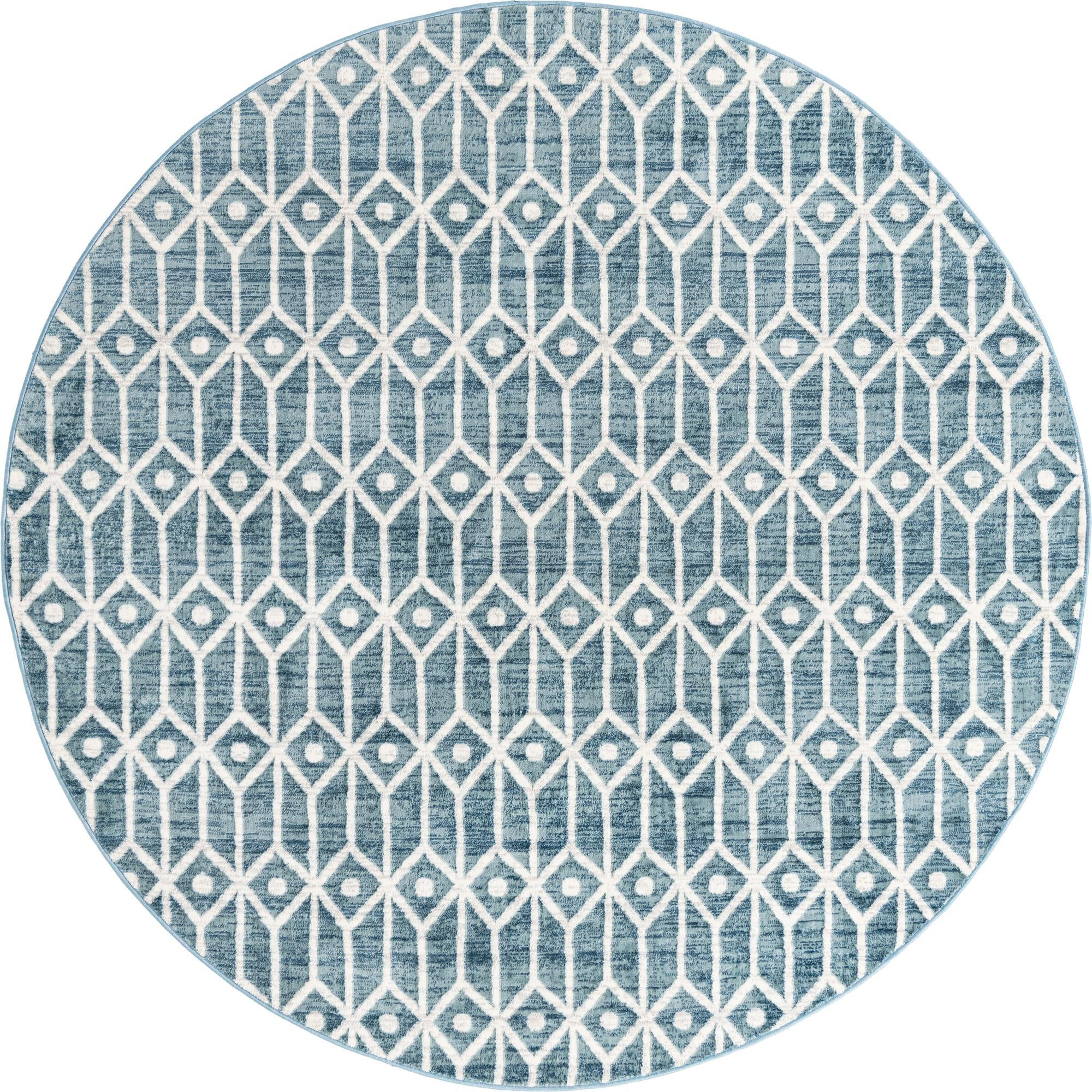 8' x 8' Vincent · Geometric trellis rug, blue and ivory