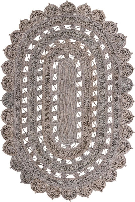 5' 1 x 8' Anise · Border Braided Jute Rug, gray