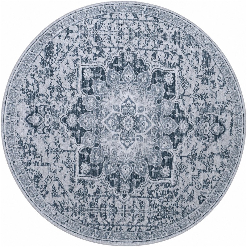 8' x 8' Rideout · Distressed medallion rug, gray and ivory