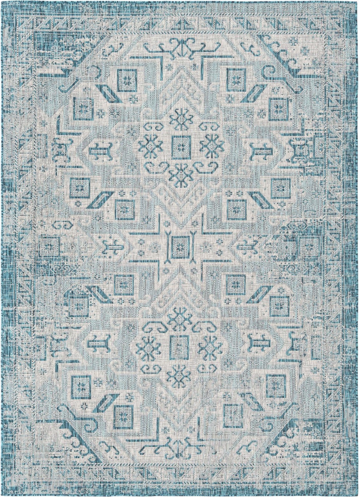 7' x 10' Estuary · Border Outdoor Rug, teal