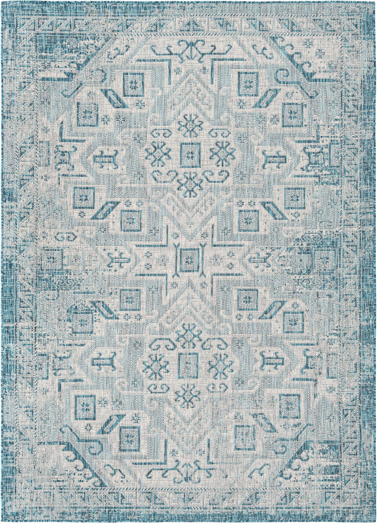 7' x 10' Estuary · Border Outdoor Rug, teal