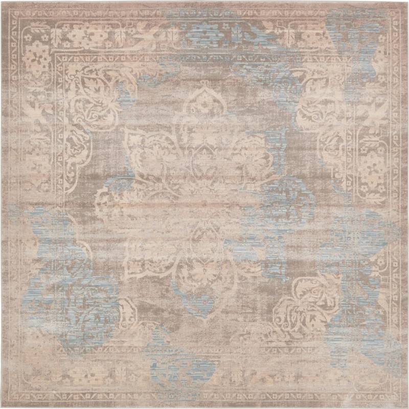 8' x 8' Roscoe · Distressed traditional rug, gray and teal