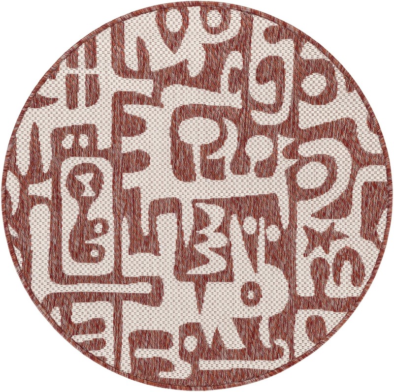 3' x 3' Hungerford · Abstract Outdoor Rug, rust red