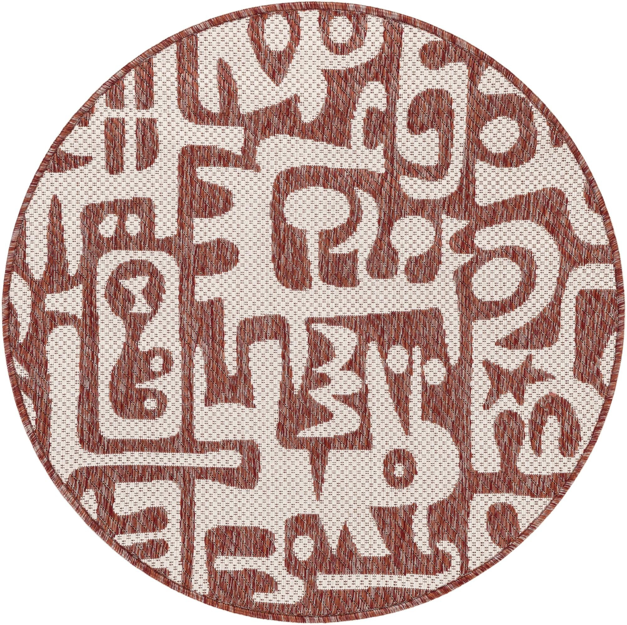 3' x 3' Hungerford · Abstract Outdoor Rug, rust red