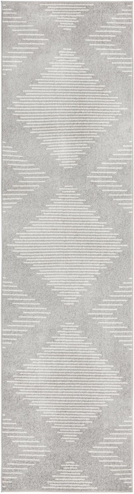 3' 3 x 12' Knox · Geometric diamond rug, gray and ivory