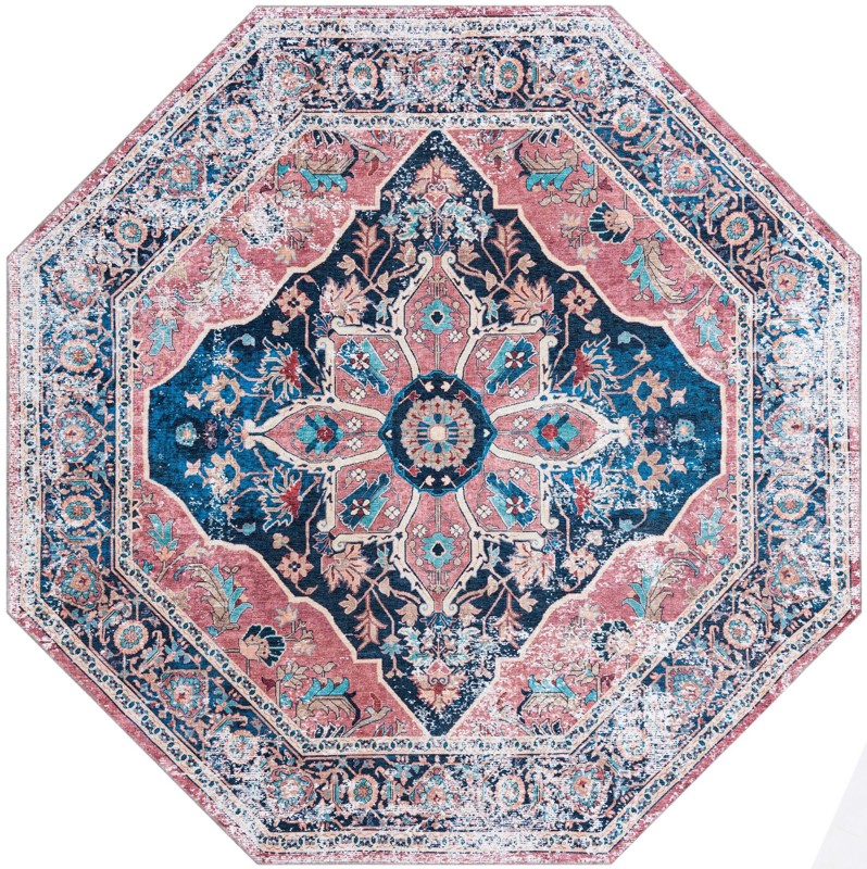 Abilene · Medallion Washable Rug, navy and pink