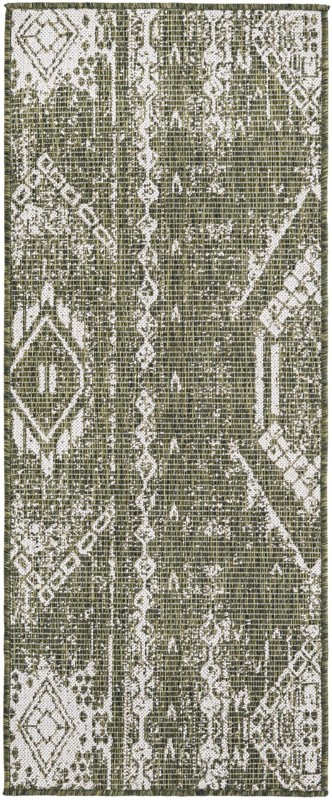 2' x 5' 3 Wildman · Patchwork Outdoor Rug, green