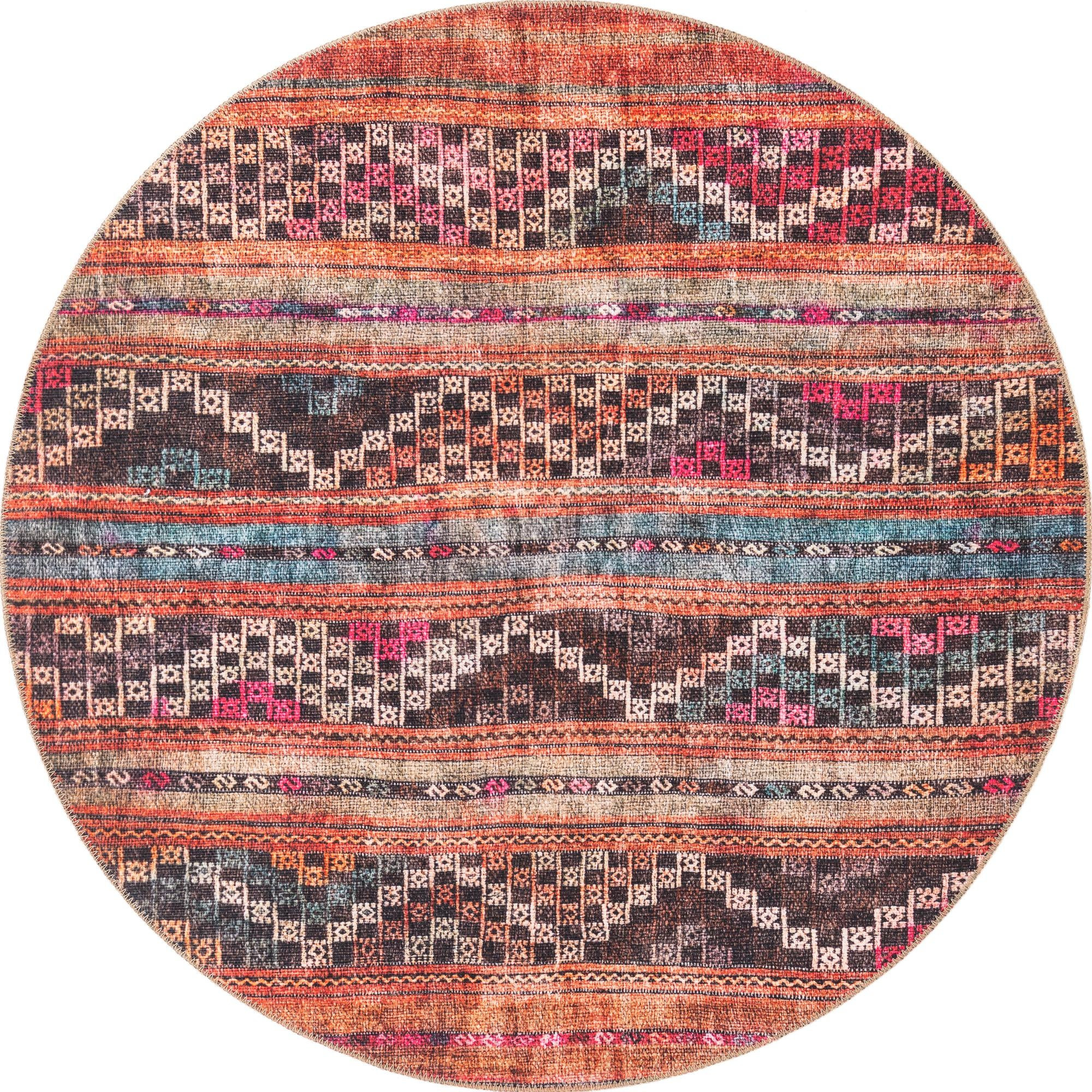 3' 6 x 3' 6 Wetherby · Tribal striped Washable Rug, rust and black
