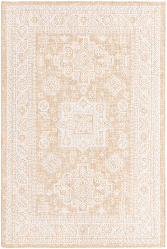 5' 3 x 8' Bellamy · Geometric medallion Outdoor Rug, natural and ivory