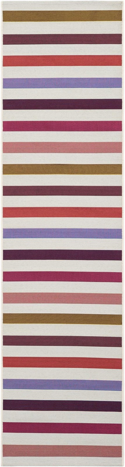 2' x 8' Lomax · Striped Outdoor Rug, multicolor and white