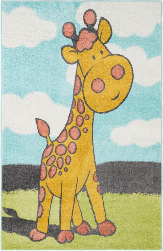 5' 3 x 8' Tennyson · Giraffe rug, blue, yellow and green