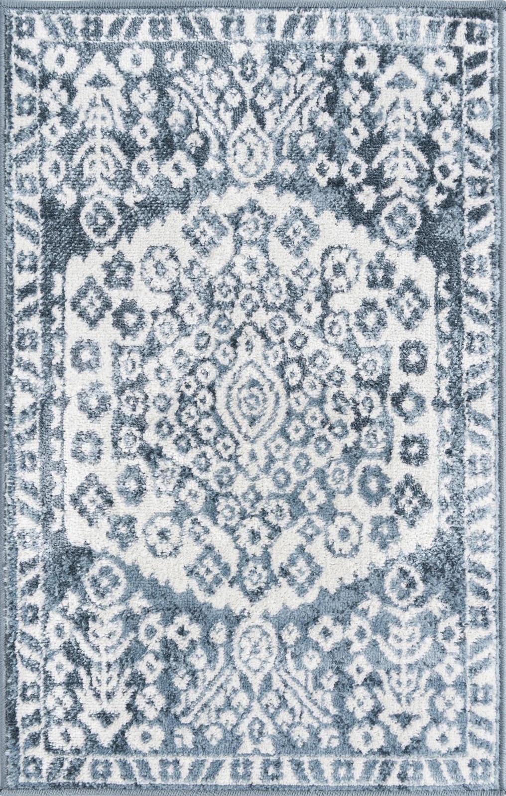 2' x 3' Swallow · Medallion rug, blue and ivory