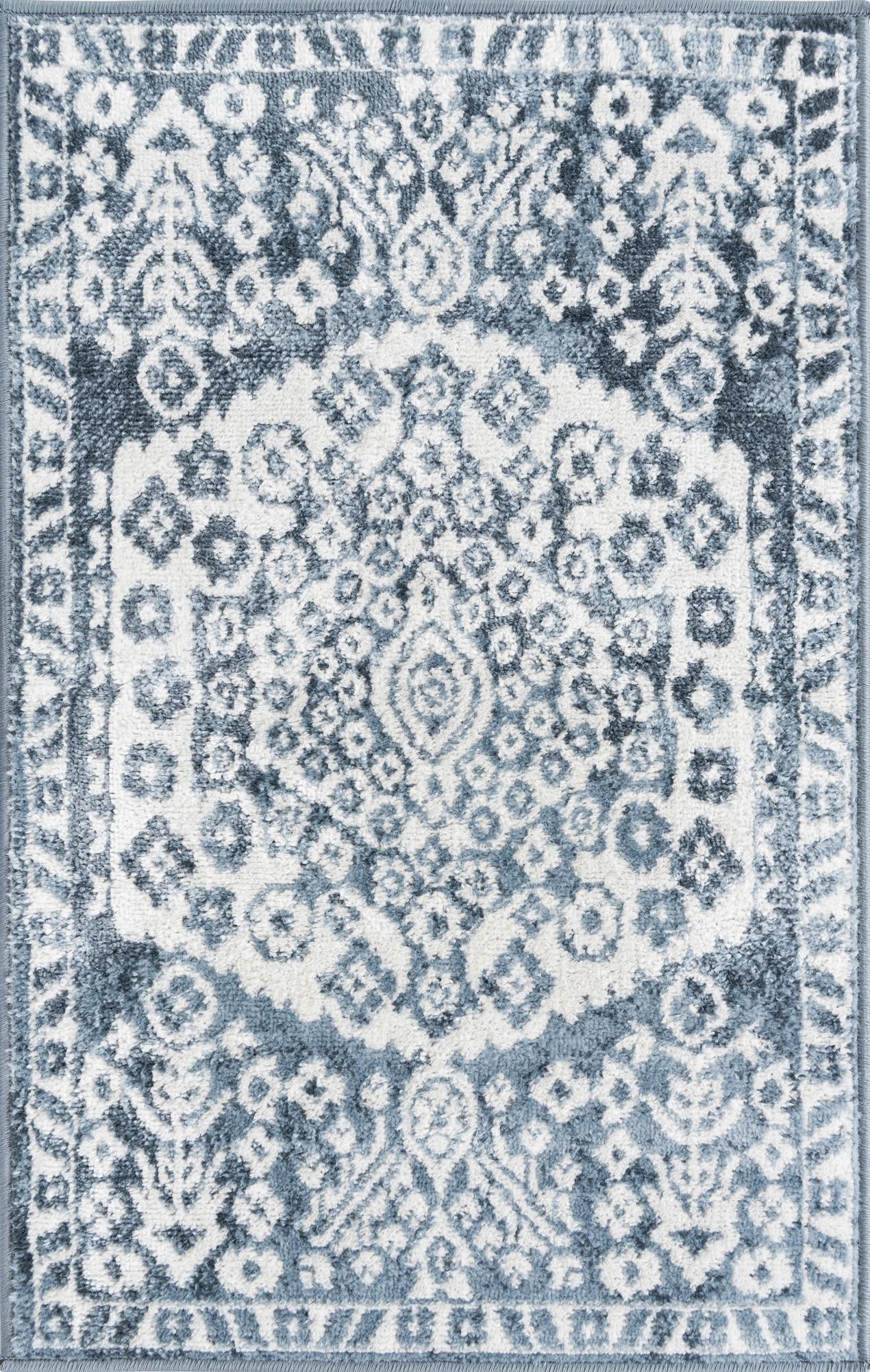 2' x 3' Swallow · Medallion rug, blue and ivory