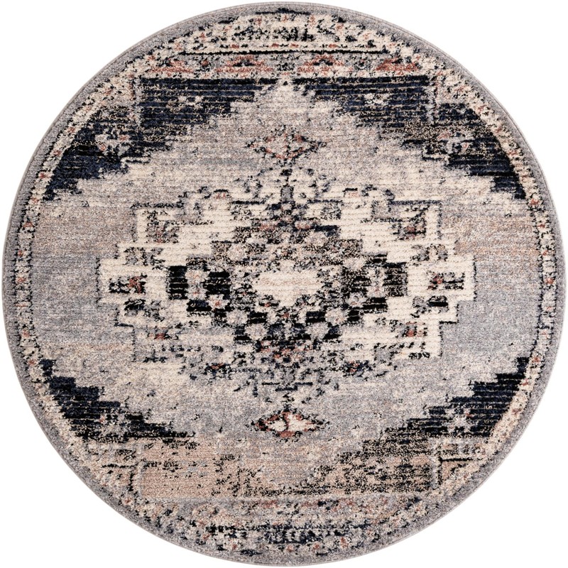 7' x 7' Burton · Border rug, gray