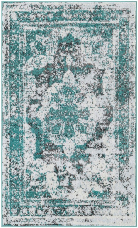 3' x 5' 3 Blakemore · Distressed medallion rug, turquoise and ivory