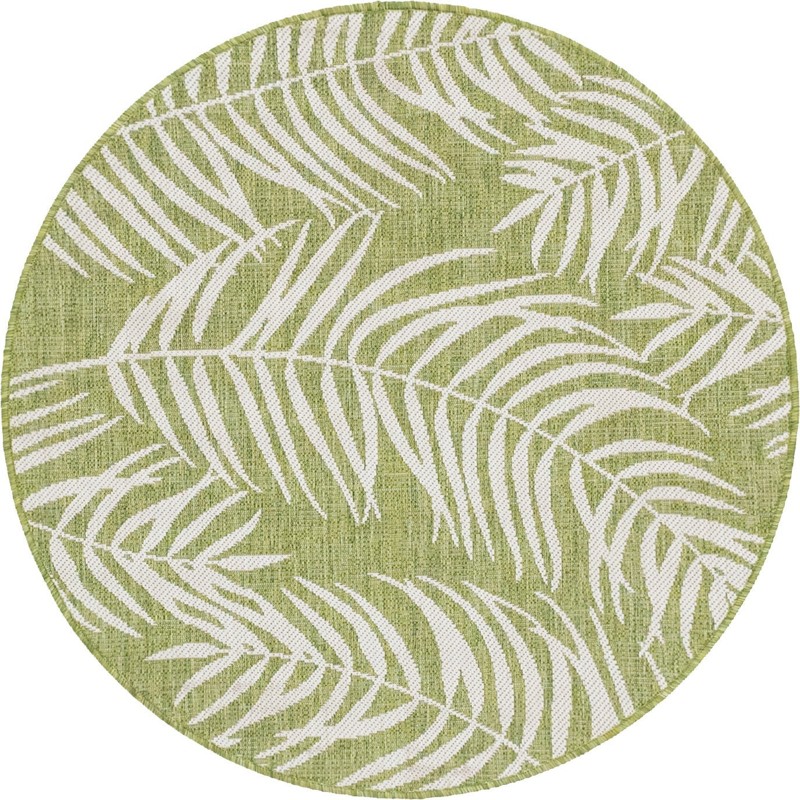 4' x 4' Moody · Palm leaf Outdoor Rug, green and ivory