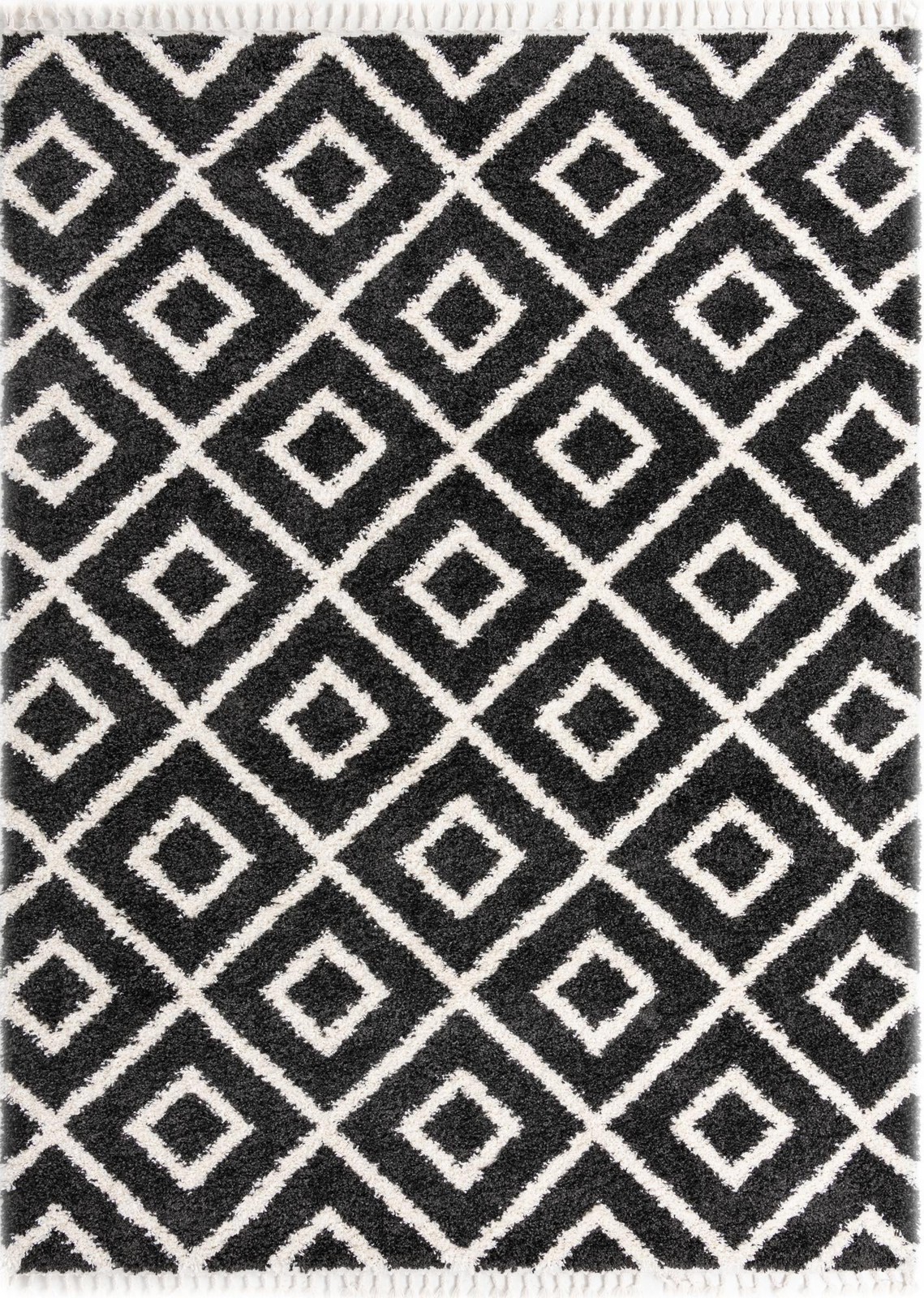 9' x 12' Tunstall · Diamond lattice Shag Rug, black and white