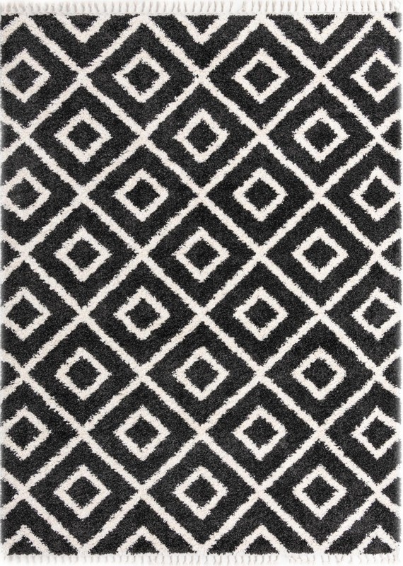 Tunstall · Diamond lattice Shag Rug, black and white