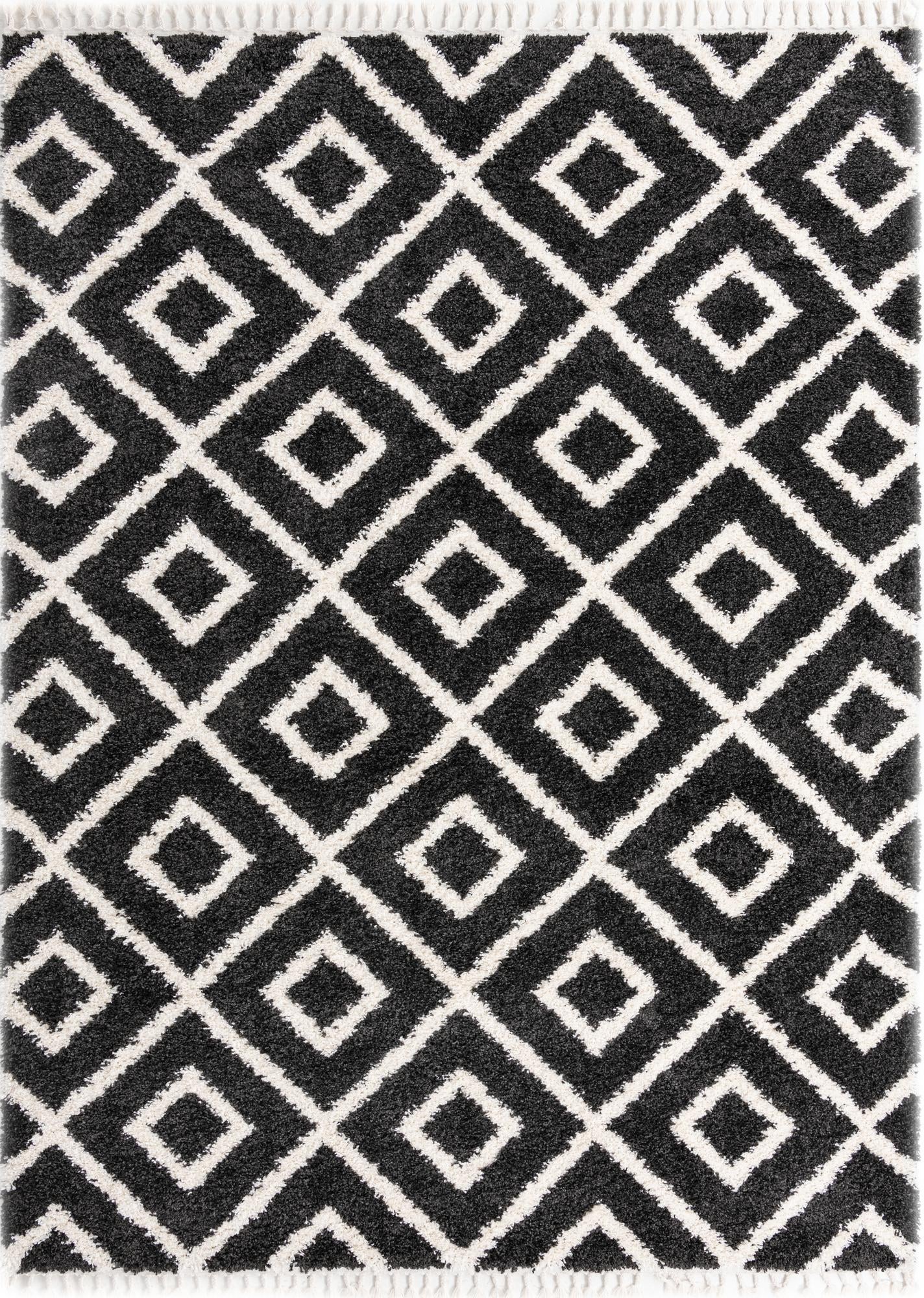 9' x 12' Tunstall · Diamond lattice Shag Rug, black and white