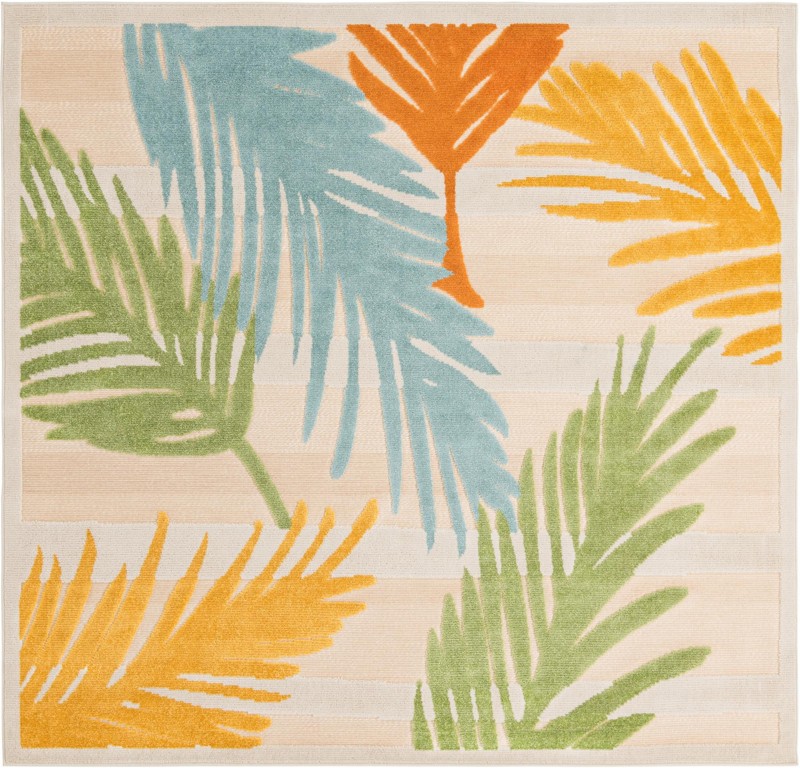 7' 10 x 7' 10 Fargo · Tropical leaf Outdoor Rug, multicolour on beige