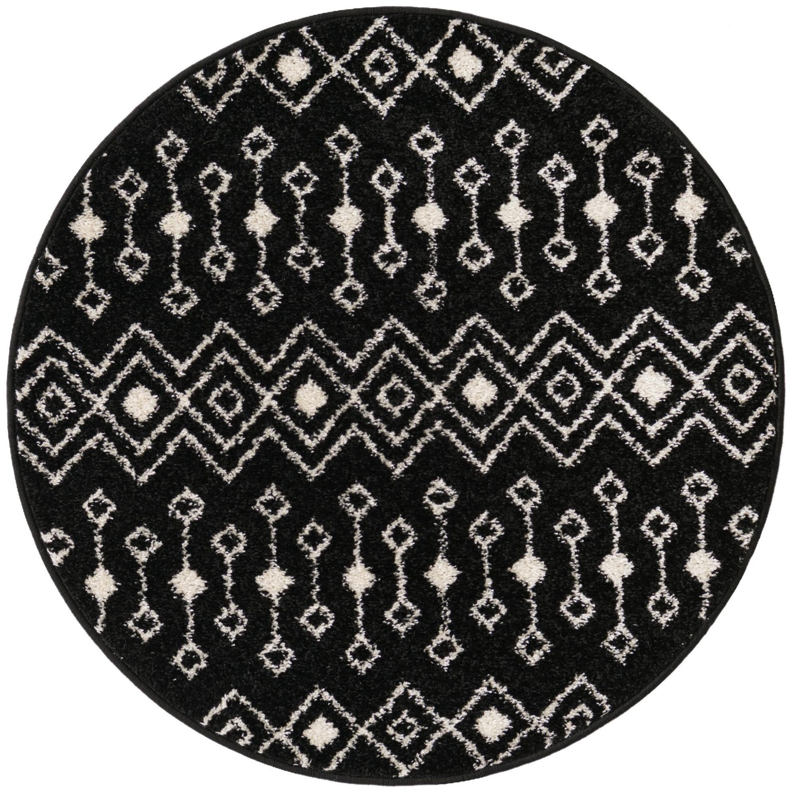 3' x 3' Boswell · Geometric trellis rug, black and white