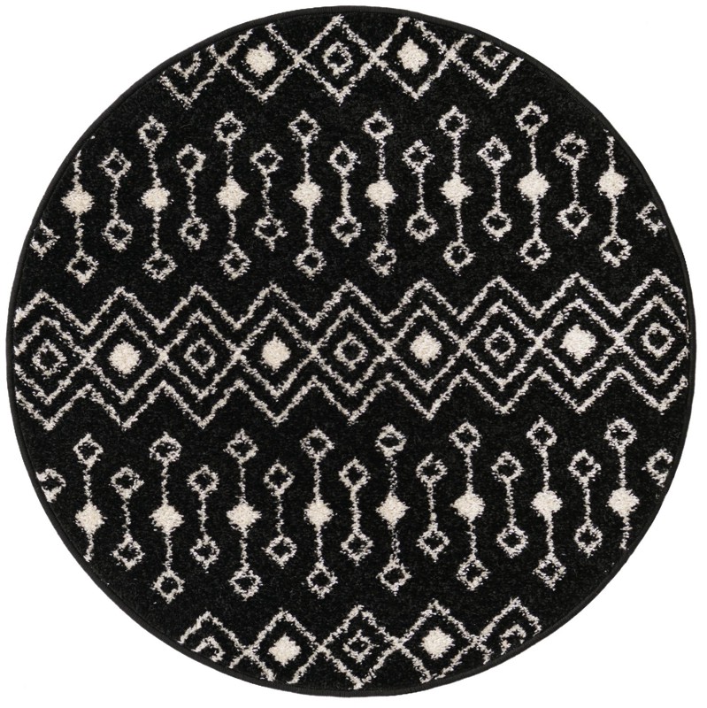 3' x 3' Boswell · Geometric trellis rug, black and white
