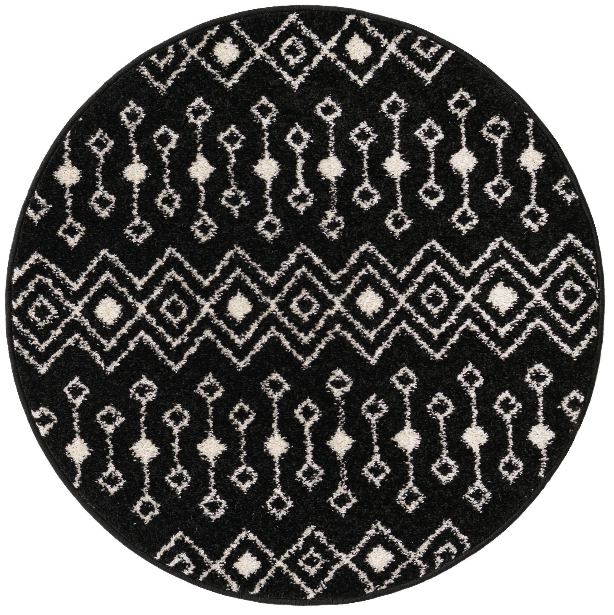 3' x 3' Boswell · Geometric trellis rug, black and white
