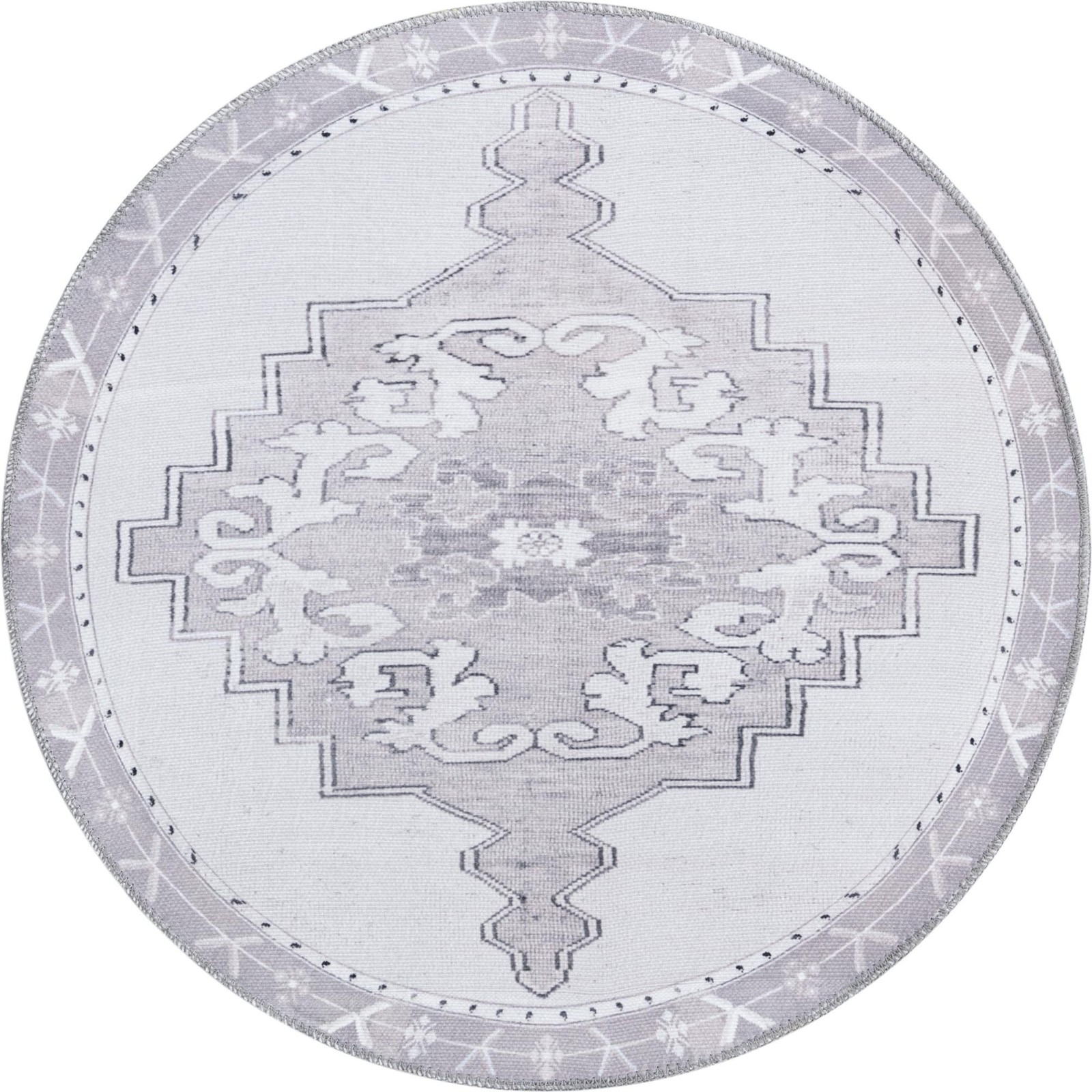 3' 6 x 3' 6 Sanderson · Medallion Washable Rug, gray and white