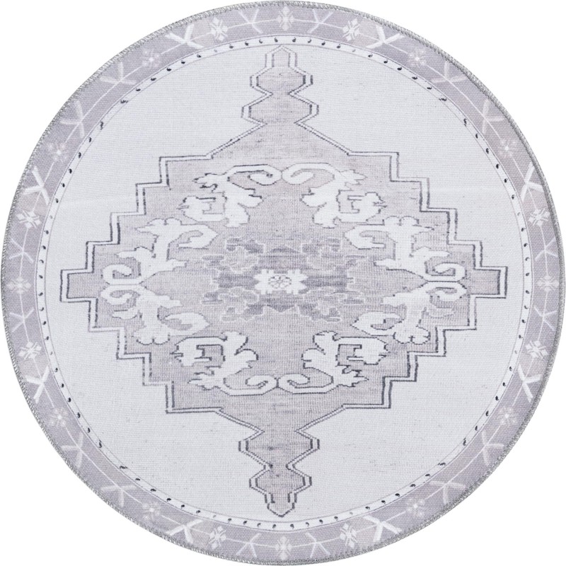 3' 6 x 3' 6 Sanderson · Medallion Washable Rug, gray and white