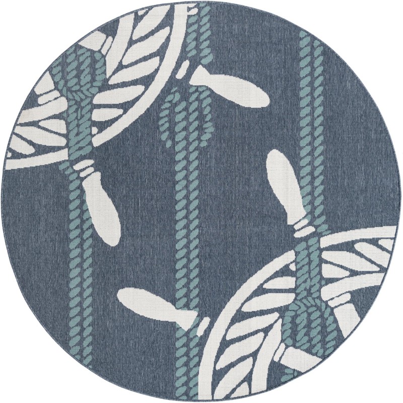 7' x 7' Sydney · Nautical Outdoor Rug, navy and ivory