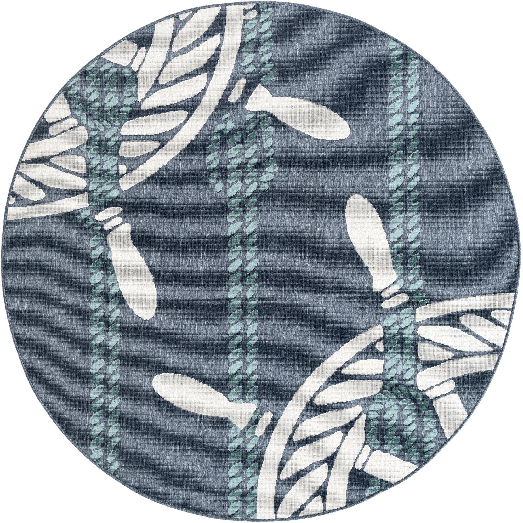 7' x 7' Sydney · Nautical Outdoor Rug, navy and ivory