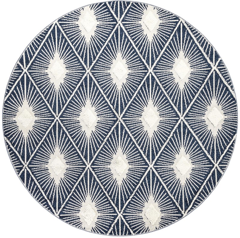 10' x 10' Greenport · Diamond sunburst rug, blue and ivory