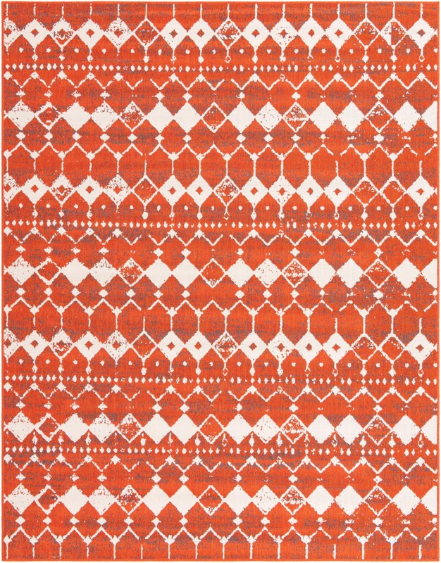 Stowe · Geometric diamond Outdoor Rug, rust and ivory