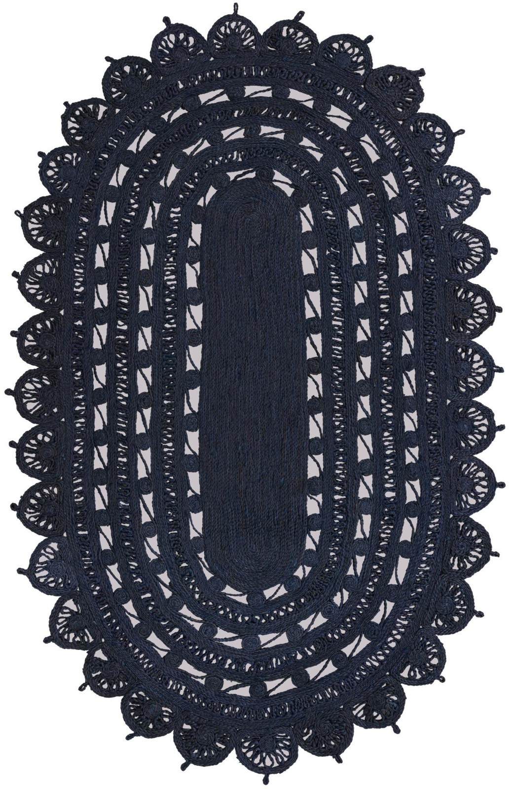 5' 1 x 8' Anise · Braided medallion Braided Jute Rug, navy blue