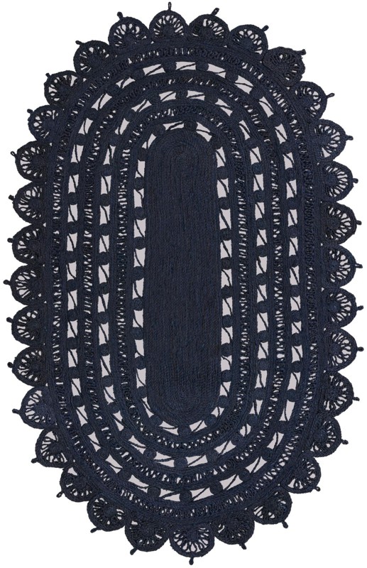 5' 1 x 8' Anise · Braided medallion Braided Jute Rug, navy blue